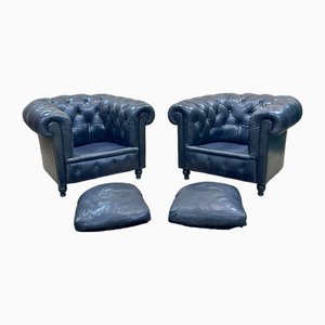 Italian Black Leather Chesterfield Armchairs from Poltrona Frau, 1950s, Set of 2
