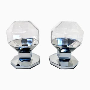 Space Age Glass Wall or Ceiling Lamps with Chrome Base by Motoko Ishii for Staff Leuchten, Germany, 1960s, Set of 2