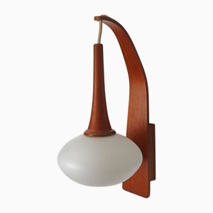 Teak Wall Lamp with Opal Glass Shade, 1960s