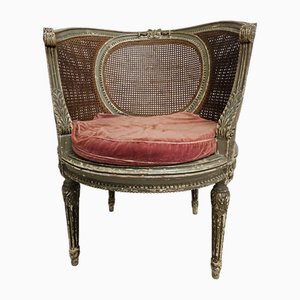 Bergère Louis XVI en Corbeille Cannée de Style en Bois Sculpté