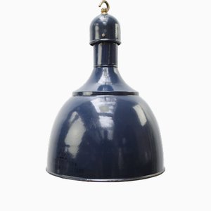 Lampe à Suspension Industrielle Vintage en Émail Bleu, 1950s