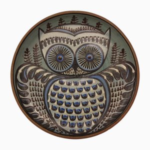 Large Danish Studio Ceramic Owl Bowl, 1960s