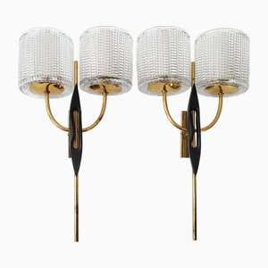 Wall Lights in Steel, Brass & Glass for Maison Arlus in the style of Felix Agostini, 1950s, Set of 2