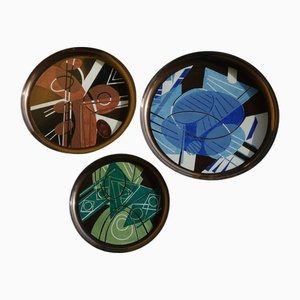 Platos de metal esmaltado de arte abstracto de Silvano Bozzolini, 1969. Juego de 3