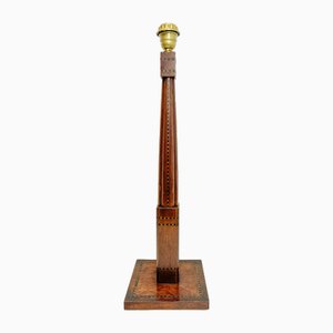 Large French Art Deco Skyscraper Table Lamp with Marquetry, 1920s