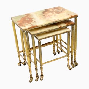 Vintage French Brass and Onyx Nesting Tables, 1930, Set of 3