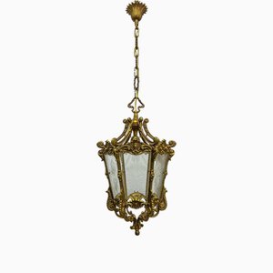 Lámpara colgante con farol estilo Imperio de bronce, Francia, años 40