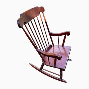 Rocking Chair Windsor Mid-Century en Acajou Rouge