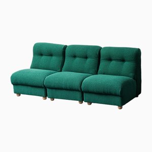 Modular 3-Seater Sofa in Green Fabric, 1970s, Set of 3
