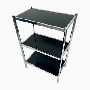 Chromed Shelving Unit with Black Colored Glass, 1980s