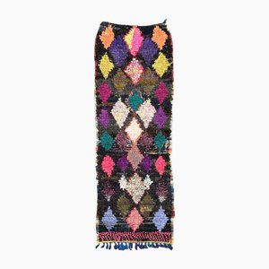 Tappeto Boucherouite berbero multicolore in cotone fluorescente, anni '80