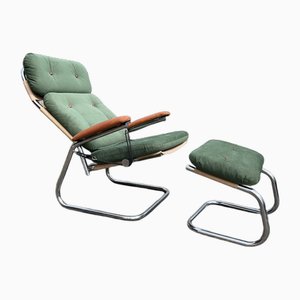 Set of Mid-Century Bauhaus Style Armchair with Ottoman