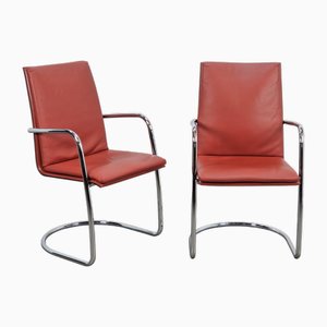 Set of Mizar Chairs in Red Leather by Mateo Grassi, Italy, 1980s