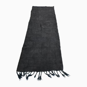 Black Fringed Hand Knotted Hemp Runner Rug