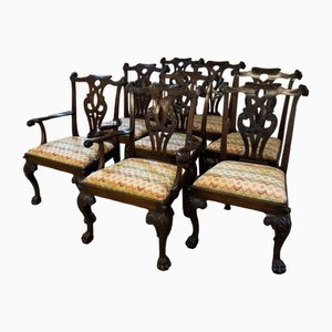 Antique Irish Victorian Chippendale Style Mahogany Dining Chairs, 1880, Set of 6