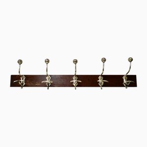 Antique Pitch Pine & Brass Coat Rack, 1880s