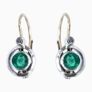 Antique Gold Earrings with Diamonds and Emeralds, 1920s, Set of 2