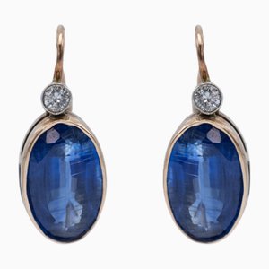 Gold Earrings with Diamonds and Kyanite, 1950s, Set of 2