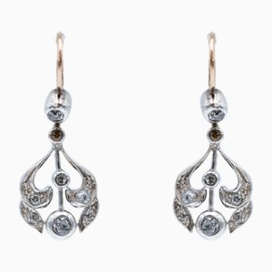 Boucles d'Oreilles Style Art Nouveau en Or avec Diamants, Ancienne Autriche-Hongrie, Début du 20ème Siècle, Set de 2