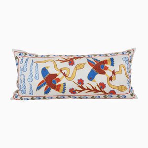 Uzbek Long Colorful Snake and Bird Suzani Bed Cushion Cover with Animal Motif, 2010s
