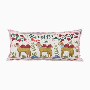White Suzani Embroidery Camel Bedding Cushion Cover, 2010s