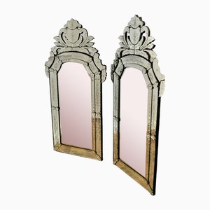 Espejos de muelle venecianos grandes, años 50. Juego de 2