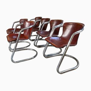 Vintage Metaform Dining Chairs in Tubular Frame and Leather, 1960s, Set of 6