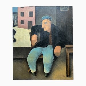 Xavier Albert Fiala, L'homme assis, Oil on Wood