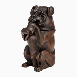 Antique 20th Century Victorian Wood of Life Smoking Bulldog Tobacco Jar, 1900s