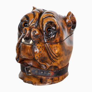 Antikes viktorianisches Holz of Life Bulldog Tabakglas, 19. Jh., 1890er