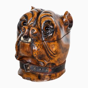 Bote para tabaco Bulldog victoriano antiguo de Wood of Life, década de 1890