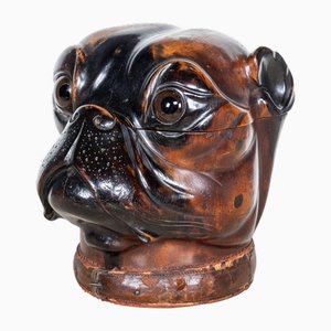 Pot à Tabac Bulldog Victorien Antique en Bois de Vie, 1900s