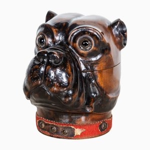 Antique 20th Century Wood of Life Bulldog Inkwell Jar, 1910s