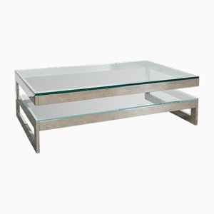 20th Century Polished Metal & Glass Coffee Table from Belgo Chrom / Dewulf Selection, Belgium, 1970s