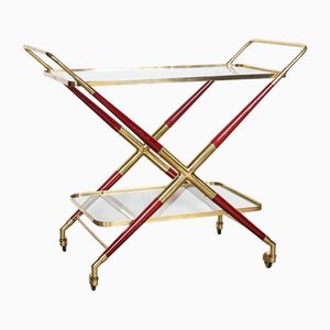 Italian Brass and Redwood Drinks Trolley in the style of Cesare Lacca, 1960s