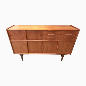 Danish Highboard in Teak with Sliding Doors and Drawers, 1960s