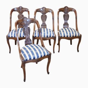 Dining Chairs in Carved Walnut, Early 19th Century, Set of 4