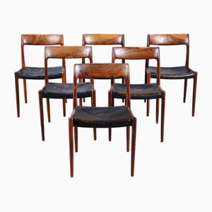 Black Leather Dining Chairs by Niels Otto Moller, 1960s, Set of 6