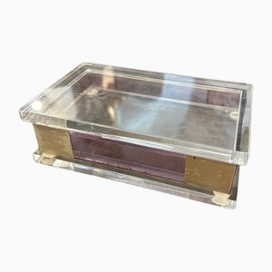 Italian Modernist Rectangular Vanity Box in White and Pink Acrylic Glass and Silver, 1980s