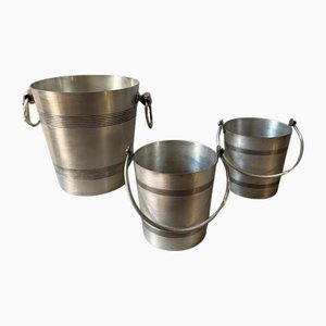 French Art Deco Aluminum Wine Cooler and Ice Buckets from Reneka, 1930s, Set of 3