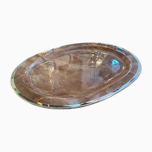 Modernist Acrylic Glass and Silver-Plated Oval Tray by B & B Genova, 1980s