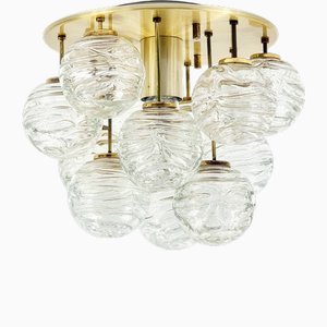 Mid-Century Murano Glass & Brass Flush Mount from Doria Leuchten, Germany, 1960s