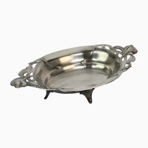 Bandeja francesa modernista de metal plateado, década de 1890