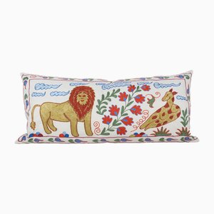 19th Century Tashkent Suzani Cushion Cover with Lion and Deer Motif