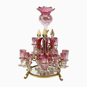 Liquor Service in Gilt Metal with Flower Vase, Late 19th Century, Set of 18