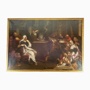 Sacrificio a la escena mitológica de Minerva, década de 1600, óleo sobre lienzo, enmarcado