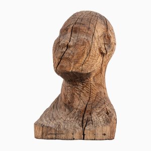 Buste d'Homme en Bois Sculpté