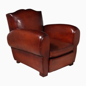 French Moustache Back Leather Club Chair, 1940s