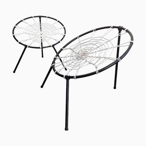 French First Edition Plan Chairs with Spider Web Seat by Hoffer, 1958, Set of 2