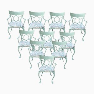 Chaises Vintage en Fer Forgé avec Coussins, Set de 10